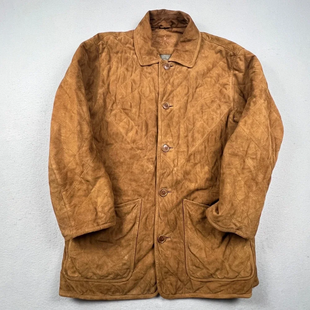 Johnnie Walker Quilted Goat Suede Jacket Mens M Brown Field Coat Outdoor Luxury